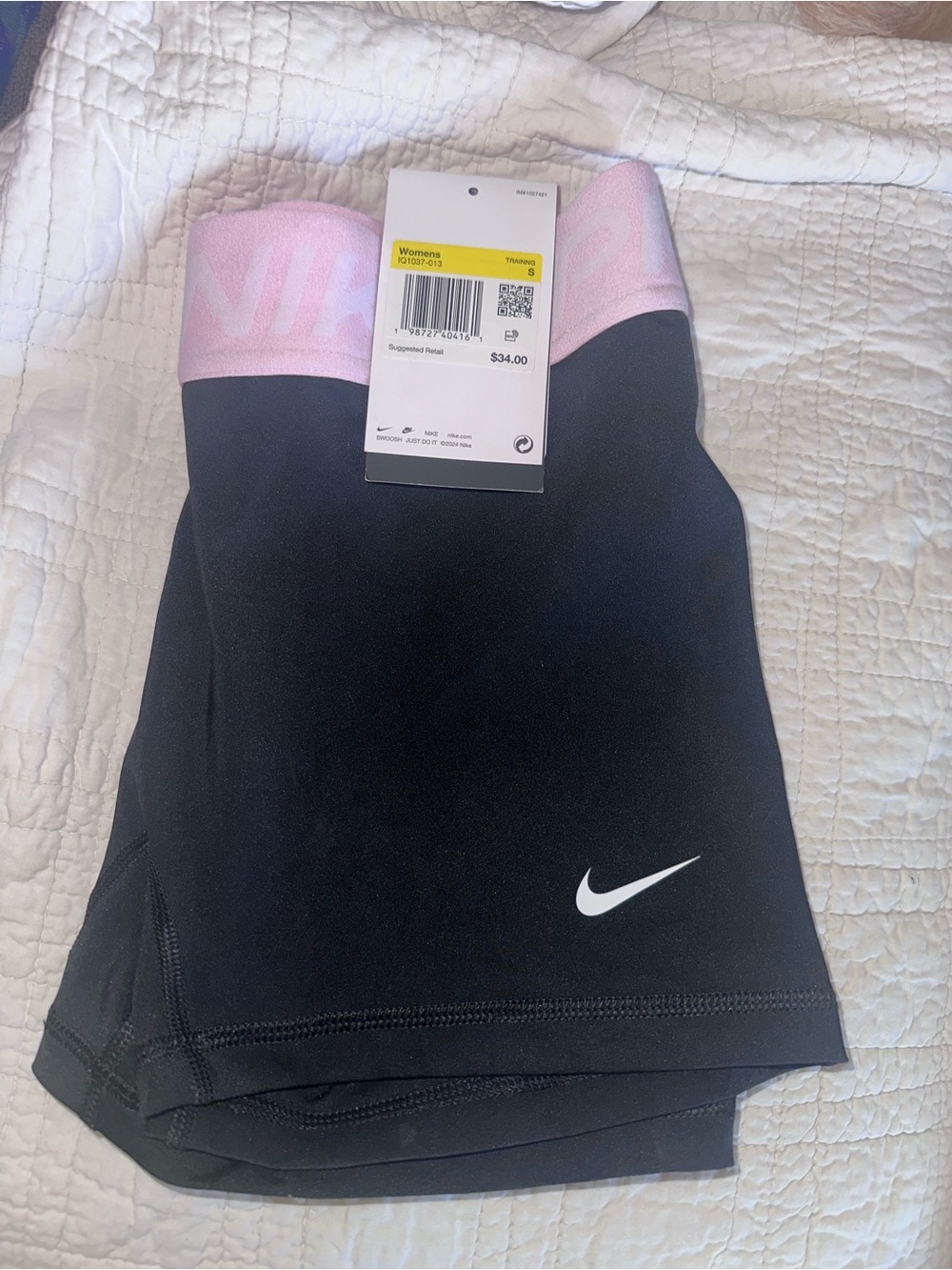 Nike Women’s Black Athletic Shorts with Pink Waistband